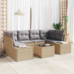 vidaXL Set di divani da giardino 7 pezzi con cuscini beige in rattan sintetico