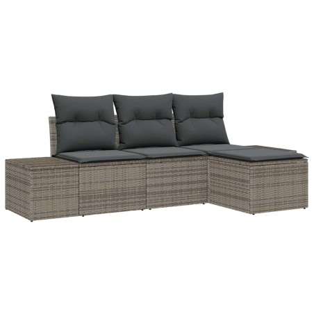 vidaXL Set Divano da Giardino 4 Pezzi con Cuscini Grigio in Rattan Sintetico