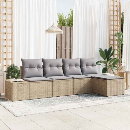vidaXL Set di divani da giardino 5 pezzi con cuscini in rattan sintetico beige