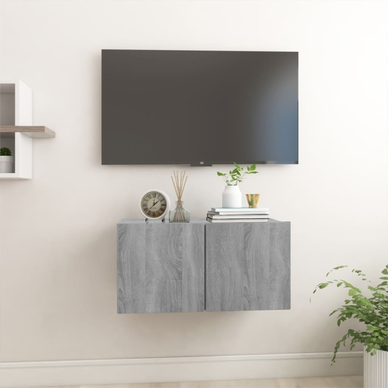 Mobile TV Pensile Grigio Sonoma 60x30x30cm in Legno Multistrato Mobile TV Pensile Grigio Sonoma 60x30x30cm in Legno Multistrato