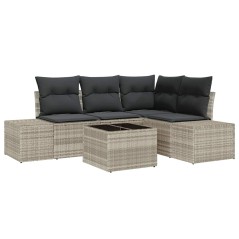 vidaXL Set di divano da giardino in 5 pezzi con cuscini in rattan sintetico grigio