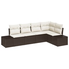 vidaXL Set Sofà da Giardino 5 Pezzi con Cuscini in Poly Rattan Marrone