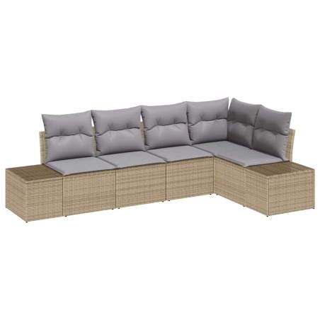 vidaXL Set di divani da giardino in 5 pezzi con cuscini in rattan beige