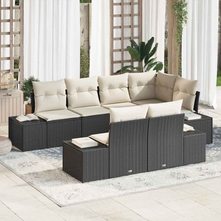vidaXL Set di divani da giardino 7 pezzi con cuscini neri in polirattan