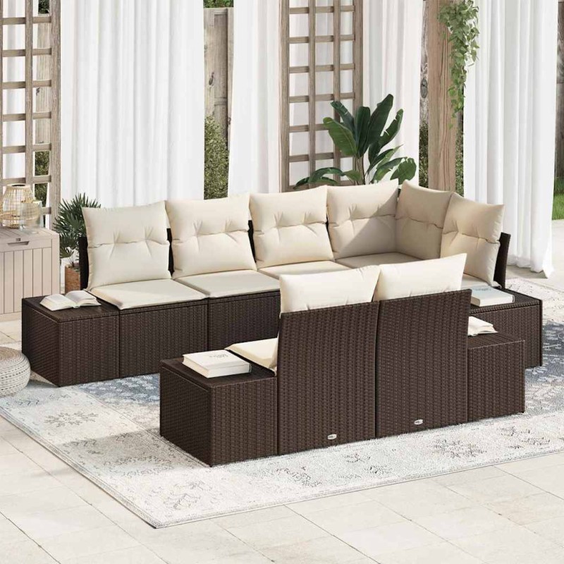 vidaXL Set di Divani da Giardino 7 Pezzi con Cuscini in Rattan Sintetico Marrone vidaXL Set di Divani da Giardino 7 Pezzi con Cuscini in Rattan Sintetico Marrone