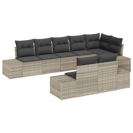 vidaXL Set da giardino 8 pezzi con cuscini grigio chiaro in rattan sintetico