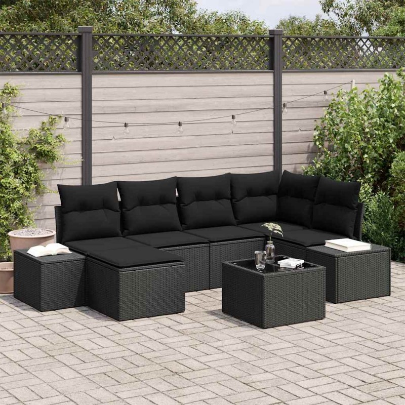 vidaXL Set di divani da giardino , 7 pezzi, cuscini beige in rattan sintetico. vidaXL Set di divani da giardino , 7 pezzi, cuscini beige in rattan sintetico.
