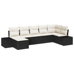 vidaXL Set Divano da Giardino con cuscino 7 pcs Nero Rattan in PE