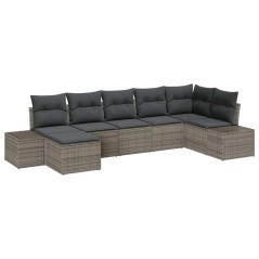 vidaXL Set di divani da giardino, 7 pezzi con cuscini grigi in rattan sintetico.