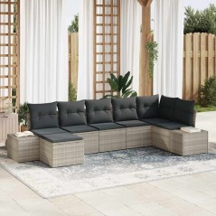 vidaXL Set Divano da Giardino 7 Pezzi con Cuscini Grigi Chiari in Rattan Sintetico