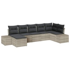 vidaXL Set Divano da Giardino 7 Pezzi con Cuscini Grigi Chiari in Rattan Sintetico