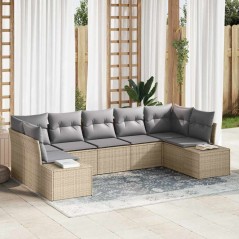 vidaXL Set da Giardino di 7 pezzi con cuscini beige in rattan sintetico.