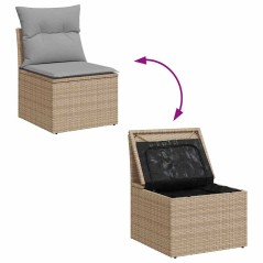 vidaXL Set di divani da giardino , 9 pezzi con cuscini beige in polirattan.