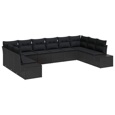 vidaXL Set di divani da giardino da 10 pezzi con cuscini in rattan sintetico neri