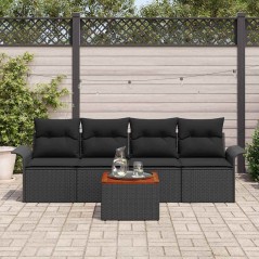 vidaXL Set giardino 5 pezzi con cuscini in rattan nero e legno di acacia
