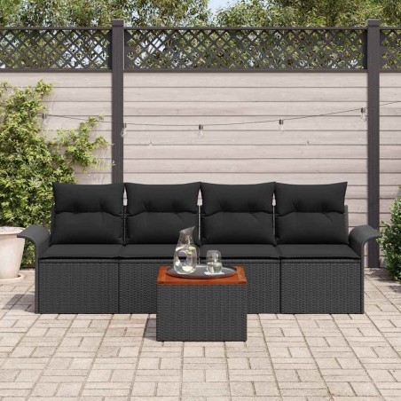 vidaXL Set giardino 5 pezzi con cuscini in rattan nero e legno di acacia