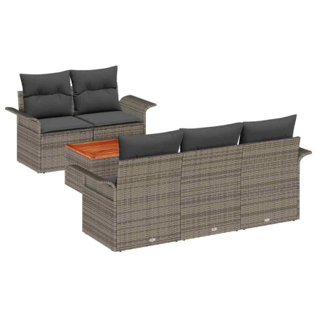 vidaXL Set divani da giardino di 6 pezzi, con cuscini grigi in polyrattan e acacia