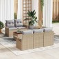 vidaXL Set di divani da giardino , 6 pezzi, con cuscini beige in poly rattan e acacia. vidaXL Set di divani da giardino , 6 pezzi, con cuscini beige in poly rattan e acacia.