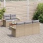 vidaXL Set di divani da giardino , 6 pezzi, con cuscini beige in poly rattan e acacia. vidaXL Set di divani da giardino , 6 pezzi, con cuscini beige in poly rattan e acacia.