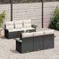 vidaXL Set di divani da giardino 7 pezzi con cuscini in polyrattan nero e acacia vidaXL Set di divani da giardino 7 pezzi con cuscini in polyrattan nero e acacia