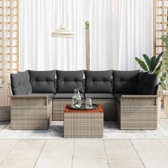vidaXL Set Giardino 7 Pezzi con Cuscini Grigi in Rattan e Acacia