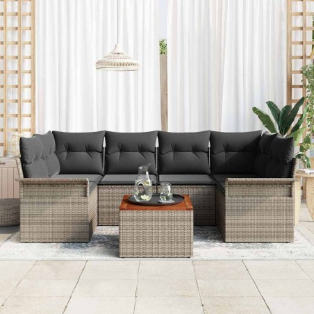 vidaXL Set Giardino 7 Pezzi con Cuscini Grigi in Rattan e Acacia