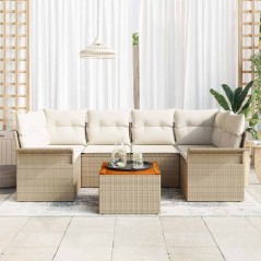 vidaXL Set da Giardino 7 Pezzi con Cuscini Beige in Rattan Sintetico e Acacia