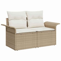 vidaXL Set di divani da giardino vitaXL 8 pezzi con cuscini, beige, rattan in polietilene e legno di acacia
