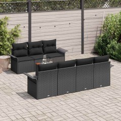 vidaXL Set da giardino a 8 pezzi con cuscini in rattan nero e acacia.
