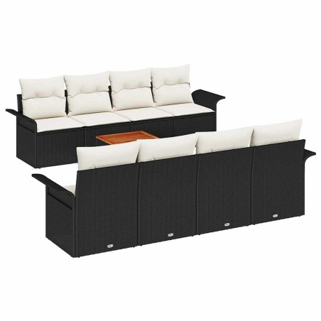 vidaXL Set da giardino 9 pezzi con cuscini neri in rattan sintetico e acacia.