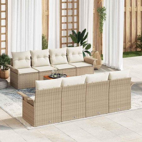 vidaXL Set di divani da giardino a 9 pezzi con cuscini beige in polyrattan e acacia.