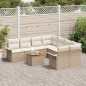 Set di divani da giardino 9 pezzi con cuscini Beige Polyrattan Acacia Set di divani da giardino 9 pezzi con cuscini Beige Polyrattan Acacia