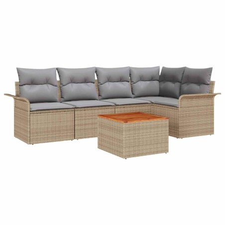 vidaXL Set di divani da giardino 6 pezzi con cuscini in polirattan beige e legno di acacia.