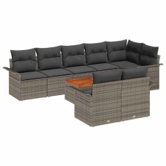 Set Divano da Giardino 9 Pezzi con Cuscini Grigio Polyrattan Acacia