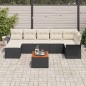 vidaXL Set di divani da giardino da 8 pezzi con cuscini in polyrattan nero e legno di acacia vidaXL Set di divani da giardino da 8 pezzi con cuscini in polyrattan nero e legno di acacia