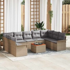 vidaXL Set di divani da giardino a 10 pezzi con cuscini in rattan sintetico beige e acacia