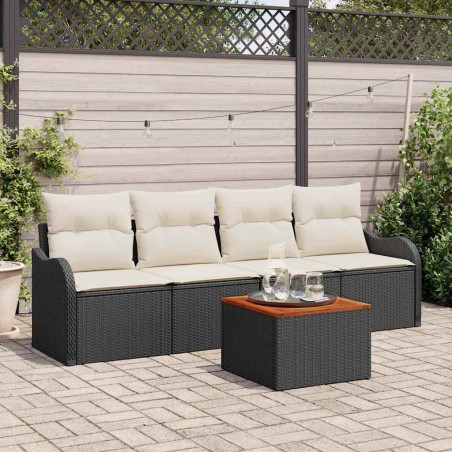 vidaXL Set da Giardino di 5 Pezzi con Cuscini in Rattan Sintetico Nero e Acacia