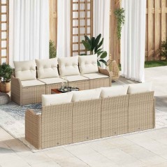 vidaXL Set divano da giardino beige 9 pcs Beige, bianco Large Rattan