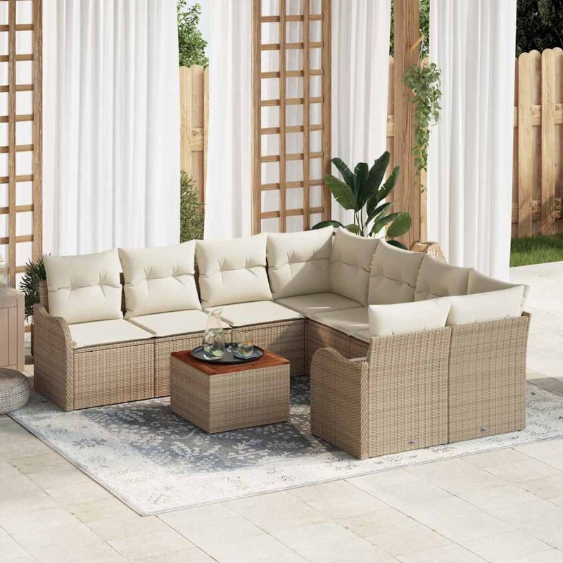 vidaXL Set Divano da Giardino 9 pcs Beige, bianco Grande Rattan vidaXL Set Divano da Giardino 9 pcs Beige, bianco Grande Rattan