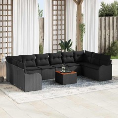 vidaXL Set Divano da Giardino 11 pcs Nero Grande Rattan