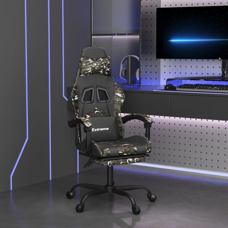 Sedia da Gaming Girevole Poggiapiedi Nero e Mimetico Similpelle Sedia da Gaming Girevole Poggiapiedi Nero e Mimetico Similpelle