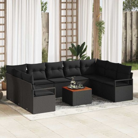 vidaXL Set Divano Giardino 10 pcs Nero Grande Rattan