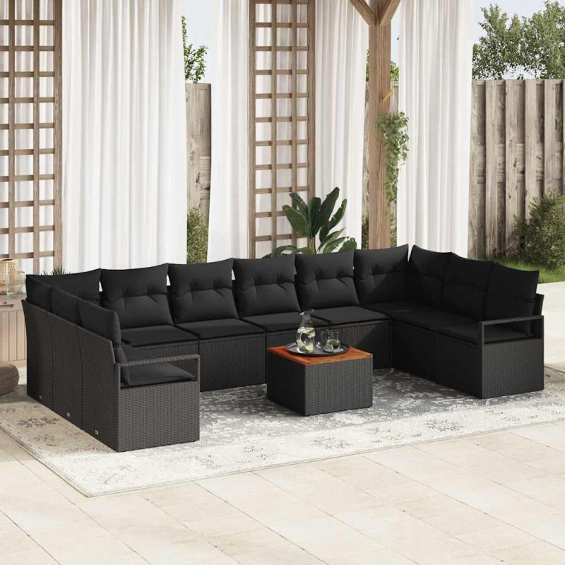 vidaXL Set Divano da Giardino 11 pcs Nero Grande Polirattan vidaXL Set Divano da Giardino 11 pcs Nero Grande Polirattan