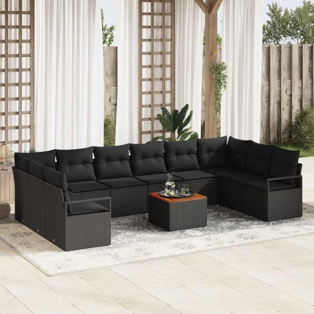 vidaXL Set Divano da Giardino 11 pcs Nero Grande Polirattan