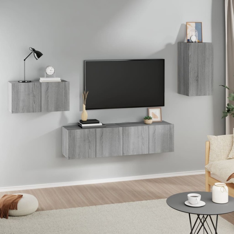 Set di Mobili Porta TV 4 pz Grigio Sonoma in Legno Multistrato Set di Mobili Porta TV 4 pz Grigio Sonoma in Legno Multistrato