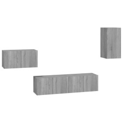 Set di Mobili Porta TV 4 pz Grigio Sonoma in Legno Multistrato