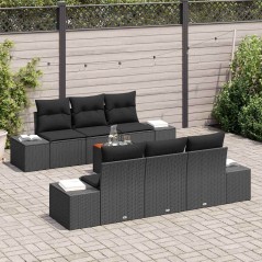 vidaXL Set Divano da Giardino 7 pcs Nero 55 x 55 x 37 cm