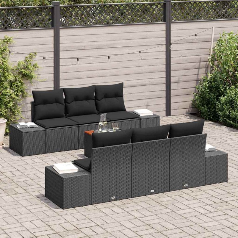 vidaXL Set Divano da Giardino 7 pcs Nero 55 x 55 x 37 cm vidaXL Set Divano da Giardino 7 pcs Nero 55 x 55 x 37 cm