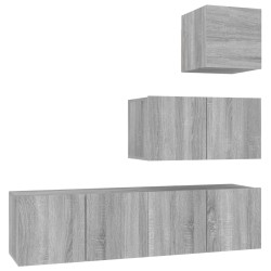 Set di Mobili Porta TV 4 pz Grigio Sonoma in Legno Multistrato