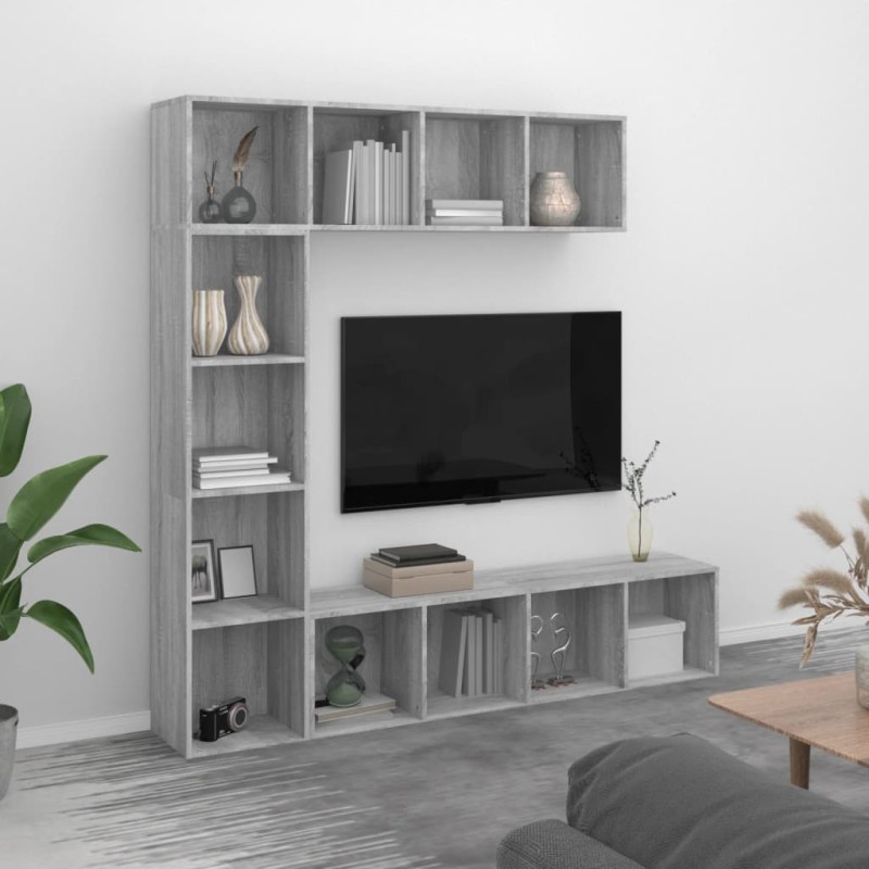 Set Mobili Libreria / Porta TV 3 pz Grigio Sonoma 180x30x180 cm Set Mobili Libreria / Porta TV 3 pz Grigio Sonoma 180x30x180 cm